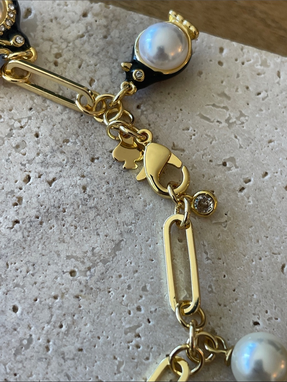 kate spade Gold-tone Pearl & Black Penguin Charm Bracelet - Picture 4 of 4